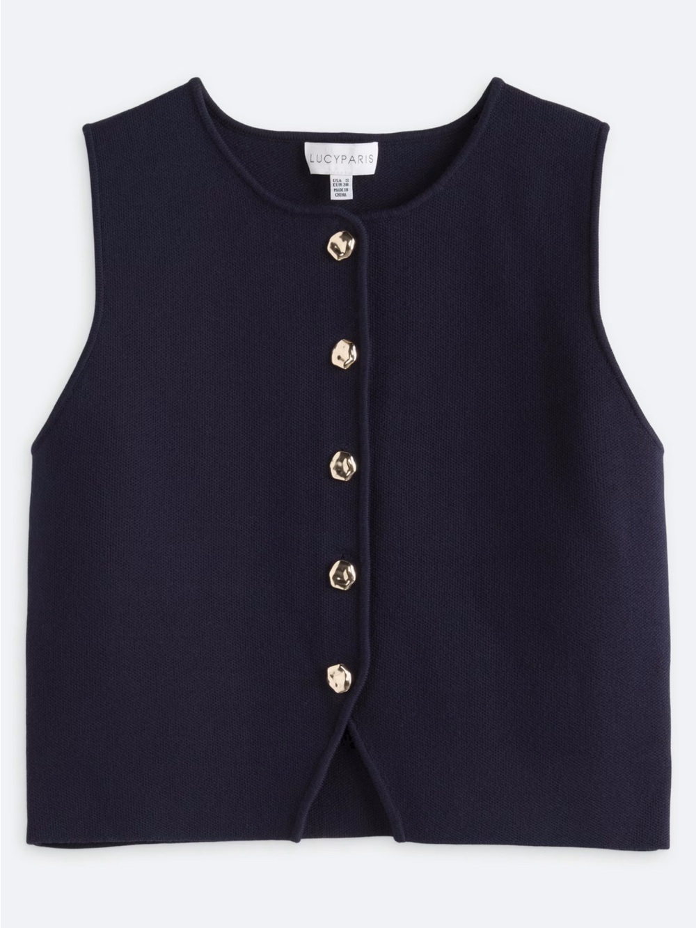 Lucy Paris Navy Button-Front Sleeveless Knit Top